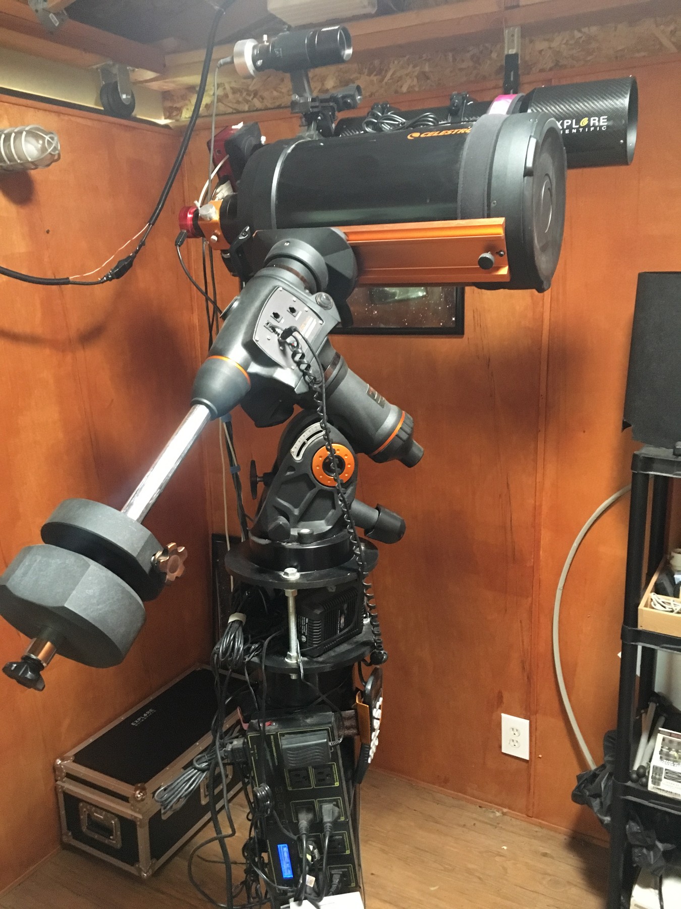 Telescope, cameras and equatorial mount inside Utahopia Observatory